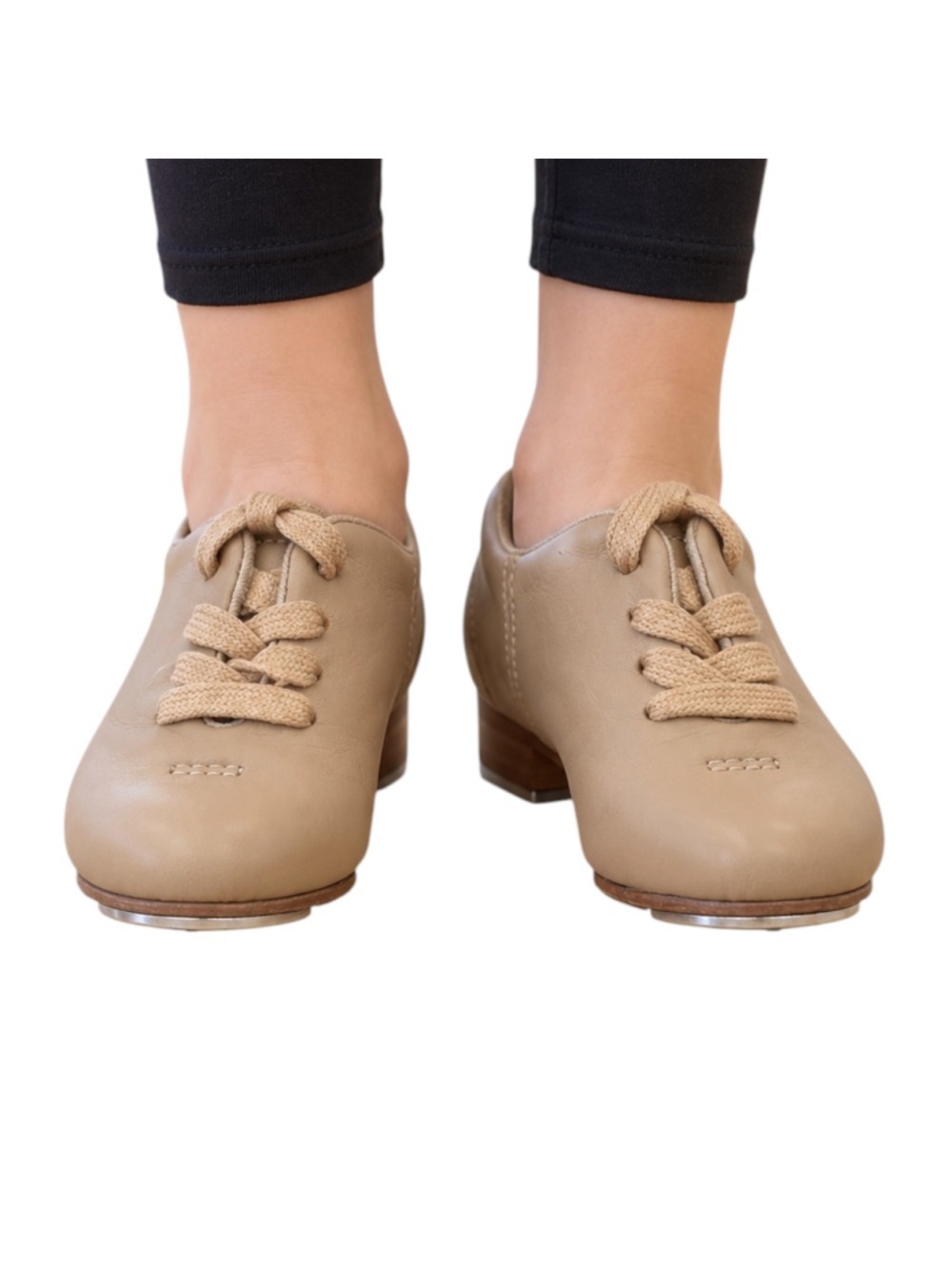 Capezio Girls Size 10W Tan Leather Lace-Up Tele Tone Tap Shoes